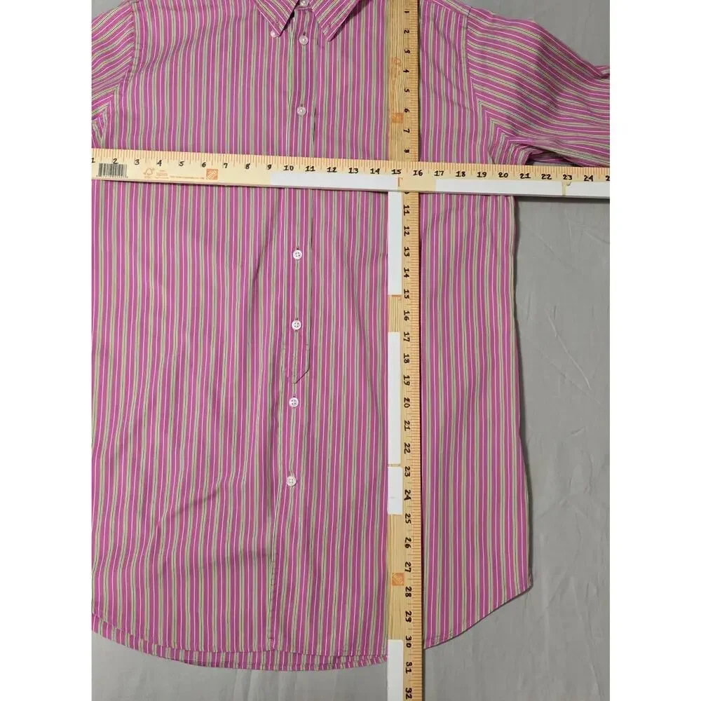 Ralph Lauren Big Girls Size 14 Button Down Shirt Pink Green Navy Striped Pony